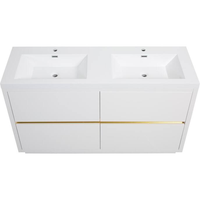 Abruzzo 60" Freestanding Vanity with Solid Surface Countertop Dual Sinks 4 Soft-Close Drawers