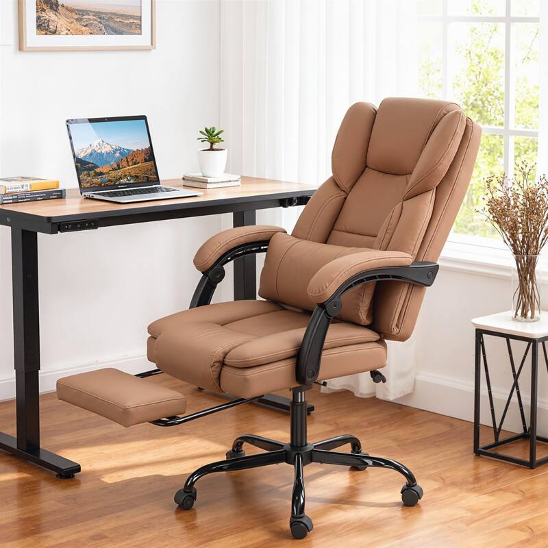 HOMCOM Black Massage Office Chair, 6 Vibration, Faux Leather, Recline, Footrest, Remote - Brown