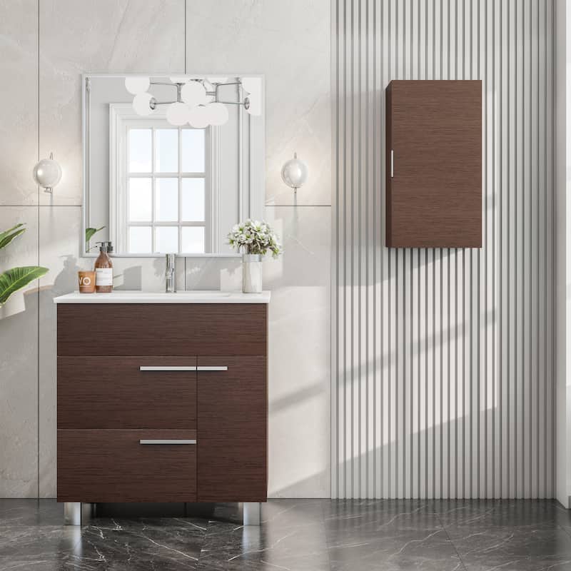 Eviva Galsaky 14"W x 13"D x 27"H Wenge Wall-Mounted Linen Cabinet