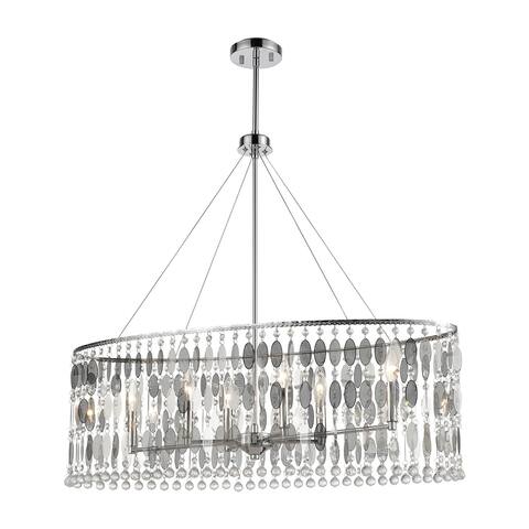 Chamelon 6-Light Linear Chandelier in Polished Chrome with Perforated Stainless and Clear Crystal