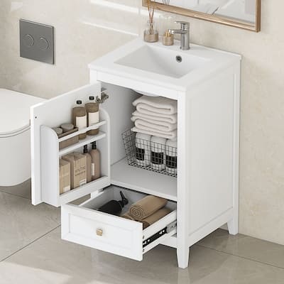 20" Freestanding Bathroom Vanity with Sink, Soft Closing Door & Drawer, MDF Cabinet with Storage Rack