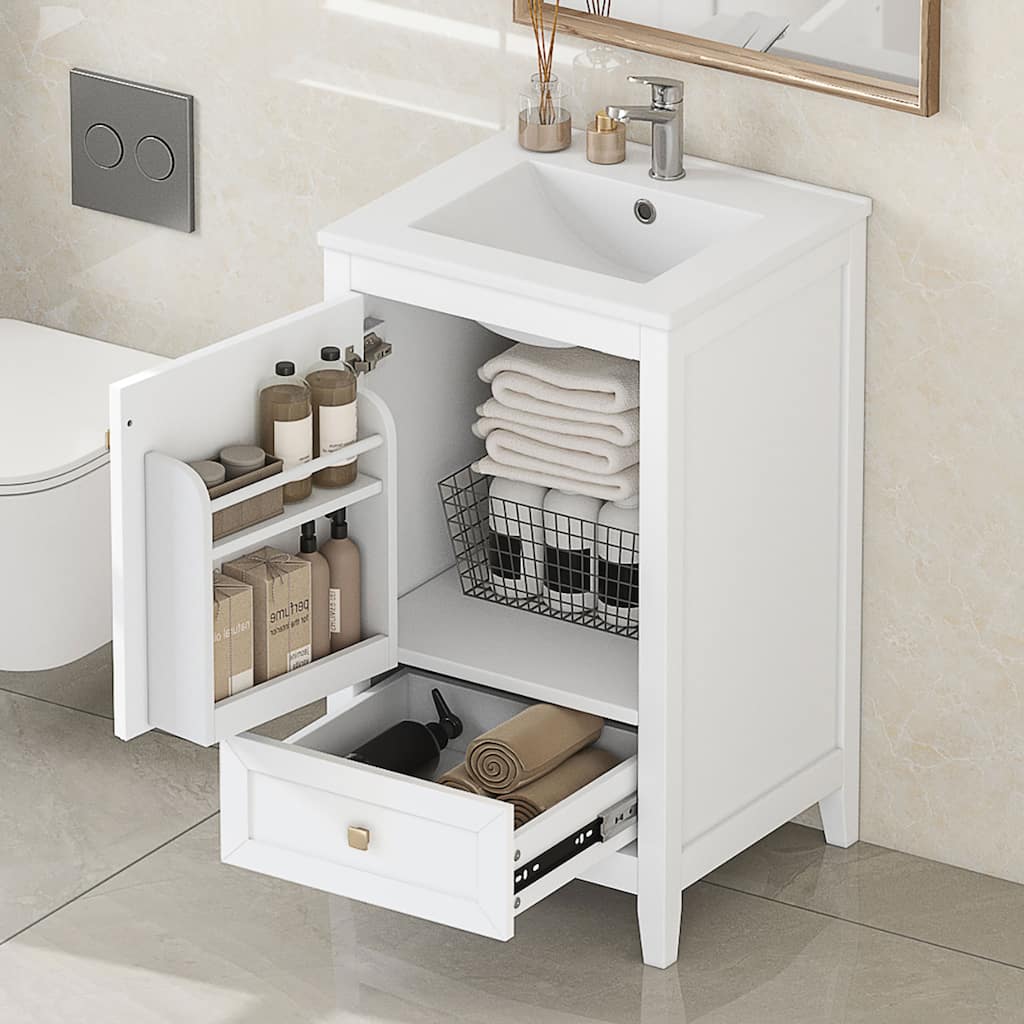 20" Freestanding Bathroom Vanity with Sink, Soft Closing Door & Drawer, MDF Cabinet with Storage Rack
