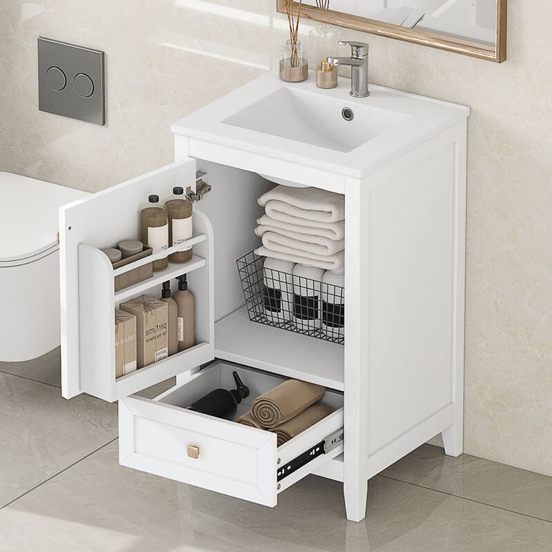 Compact 20" Bathroom Vanity with Sink, Soft Closing Door, Storage Rack & Drawer, Modern MDF Cabinet