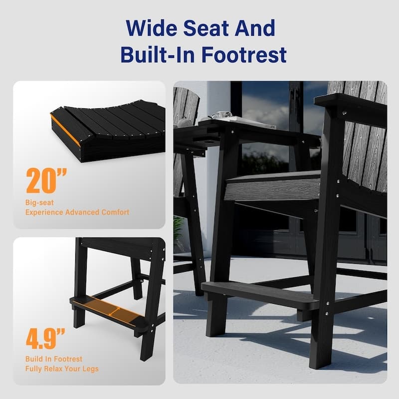 WINSOON Tall Adirondack Chair Piece of 3, Balcony Chair with Connecting Table