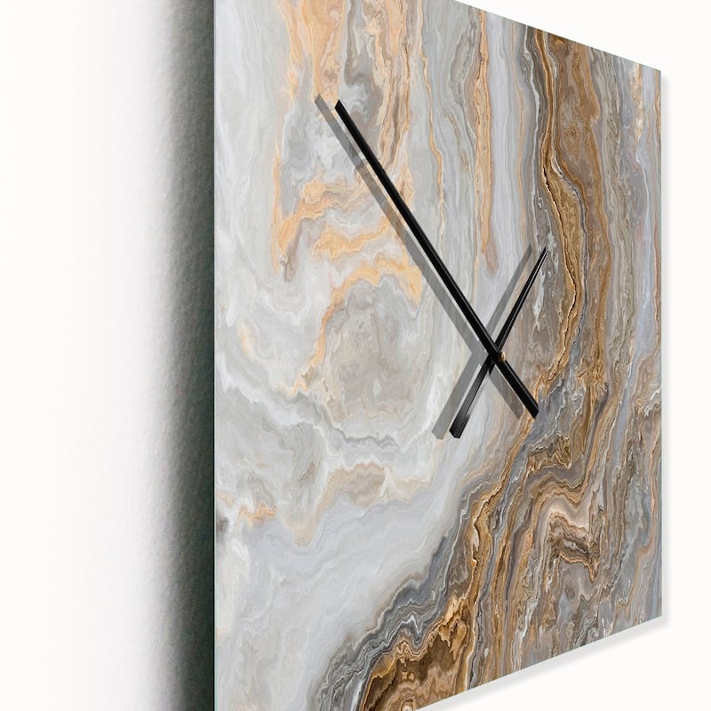 Designart 'White Marble with Curley Grey and Gold Veins' Glam Metal Wall Clock