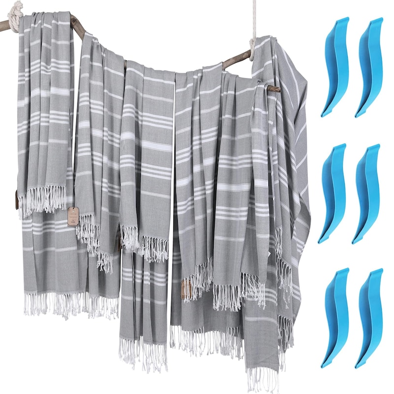 6 Packs Turkish Beach Towel Bathroom Bath Towels Set Bulk Soft Cotton Extra Large Sand Resistant Fast Drying Compact Packable - Six Grey