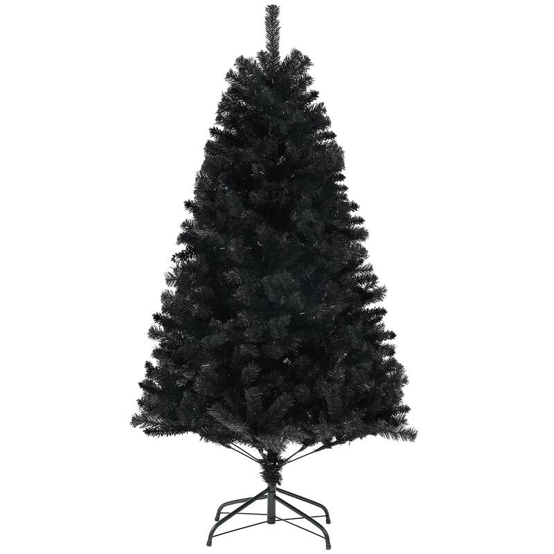 HOMCOM Unlit Artificial Christmas Tree - Auto Open, Steel Base, Black, Home Office Decor - Black