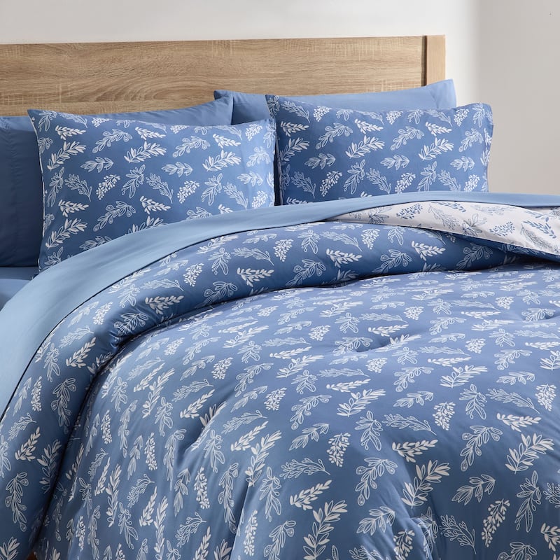 Empyrean 7 Pc Botanical Comforter Set with Sheets, Soft Breathable Lightweight Bedding Bag