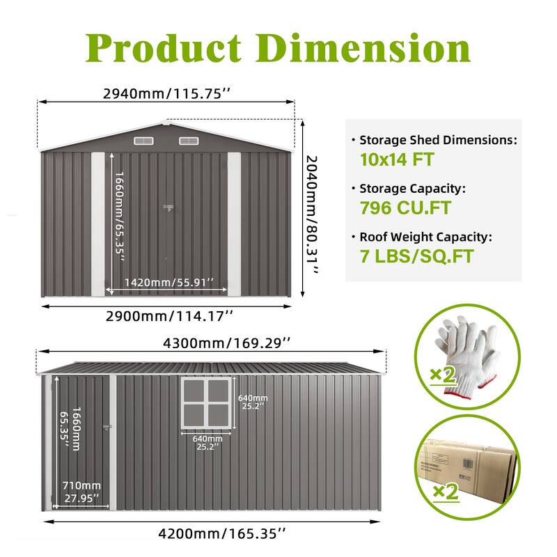 10x14FT Outdoor Metal Storage Shed