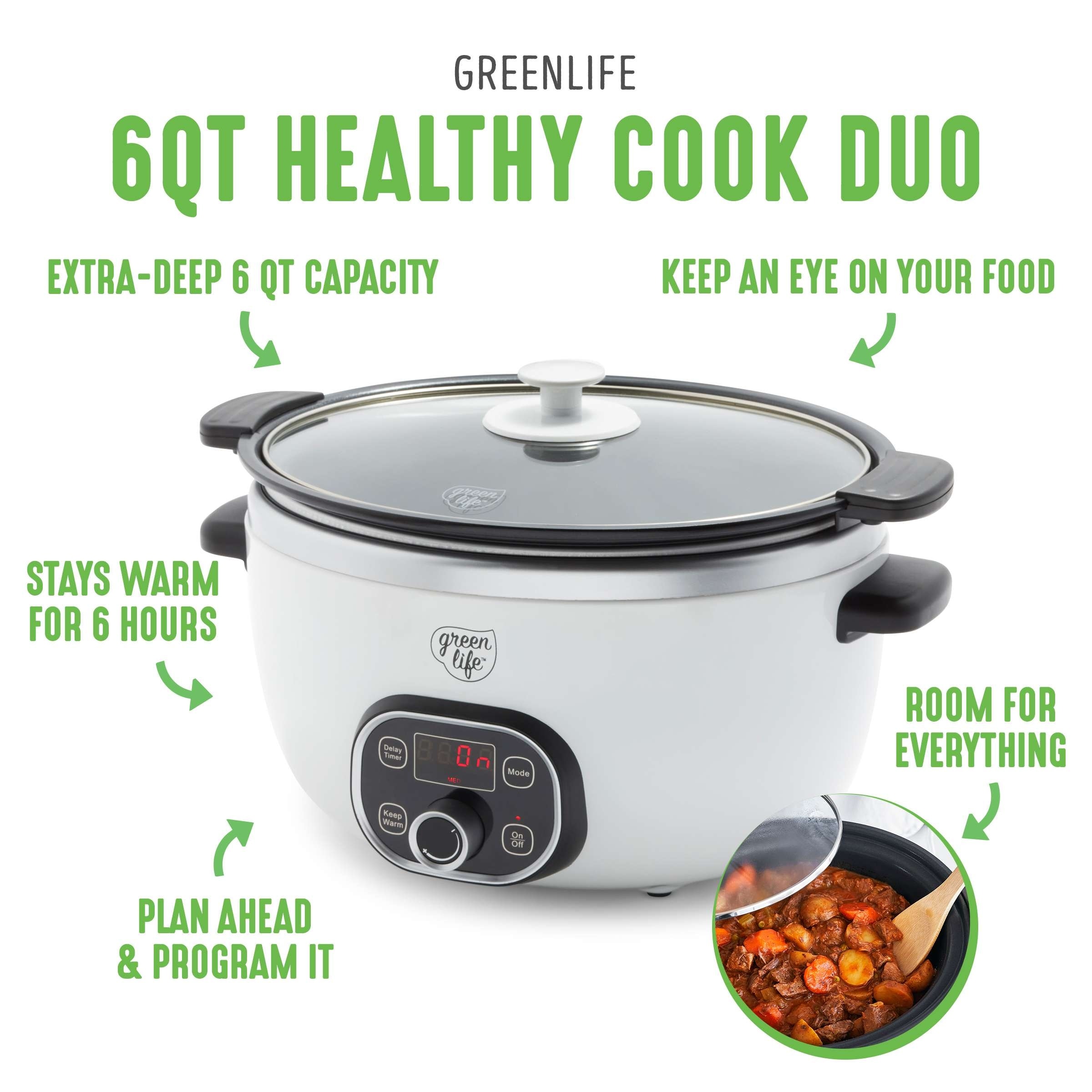 GreenLife Healthy Ceramic Nonstick, 6QT Slow Cooker, Turquoise