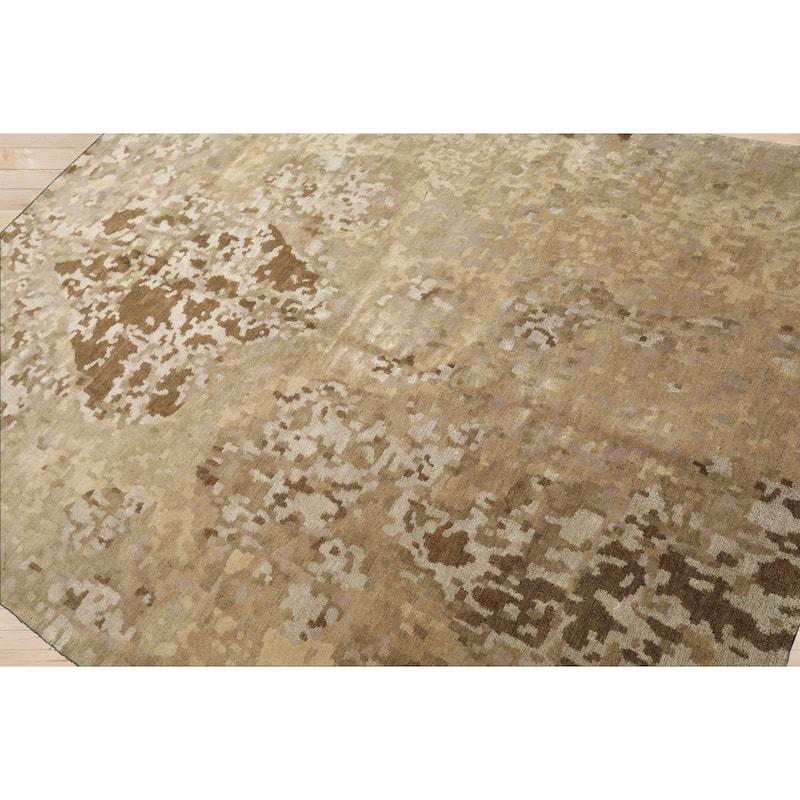 6x7'10'' Hand Knotted Wool & Silk Beige Tibetan Modern & Contemporary Rug - 6' x 7' 10''