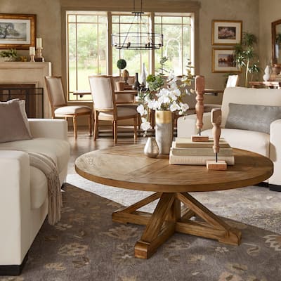 Benchwright Rustic X-base Round Pine Wood Coffee Table by iNSPIRE Q Artisan