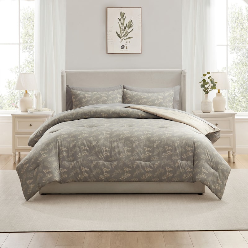 Empyrean 7 Pc Botanical Comforter Set with Sheets, Soft Breathable Lightweight Bedding Bag