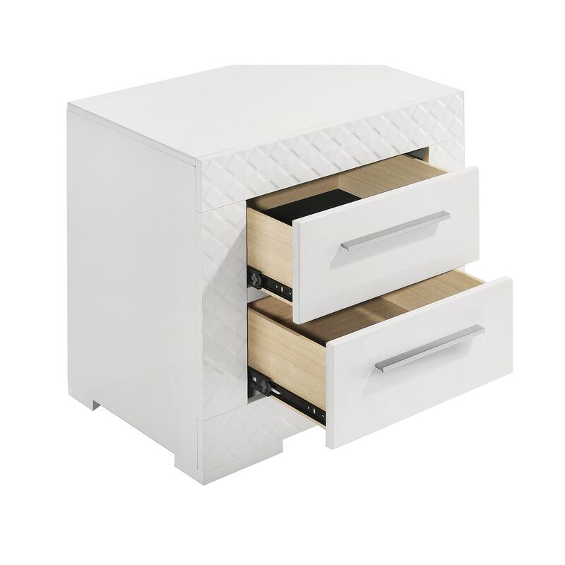 2 Drawers Wooden Nightstand in White High Gloss