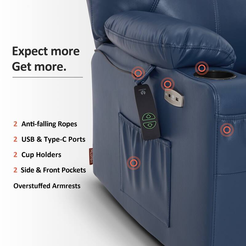 MCombo Large-Wide Power Lift Recliner Chair Sofa with Massage and Heat for Elderly People, Faux Leather R7510