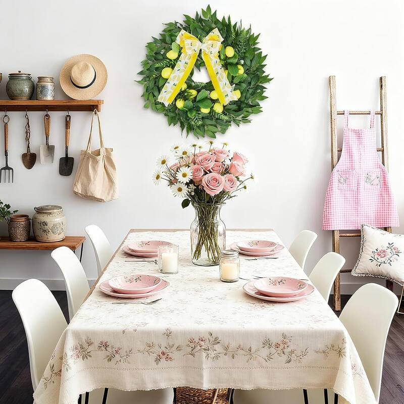 24 Inch Artificial Lemon Wreath with Yellow Lemon & Bow for Home Holiday Decorations