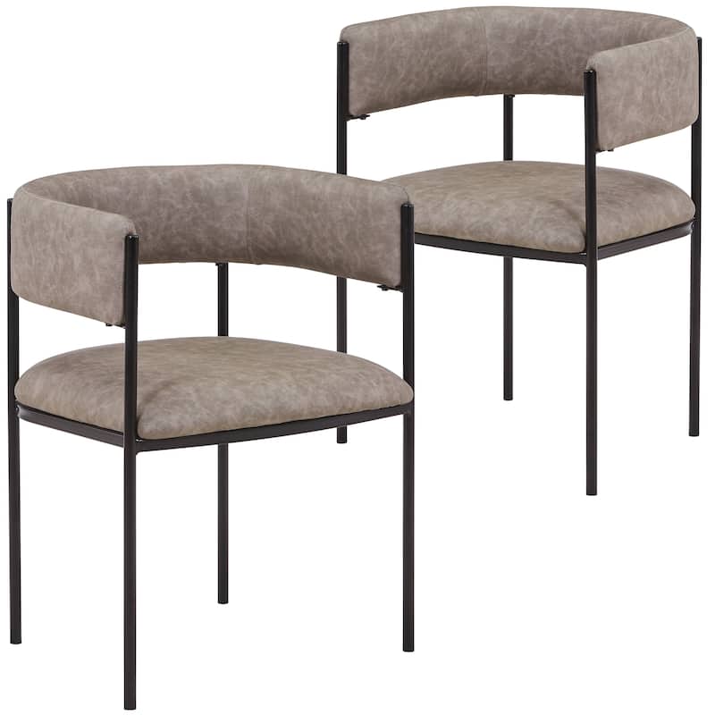 Dining Chair in Leather with Open-Back and Powder Coated Iron Legs Set of 2 - Aged Grey
