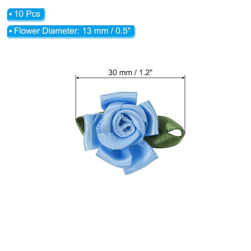 10Pcs Mini Satin Ribbon Roses Small Rosettes Fabric Flowers - Blue