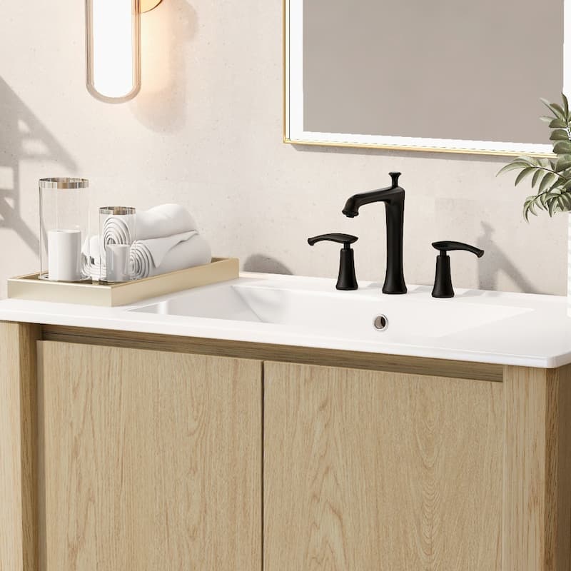Roomfitters 36" Modern Bathroom Vanity with Rectangle Ceramic Sink, Large Storage Cabinet with Soft-Closing Doors and Open Shelf