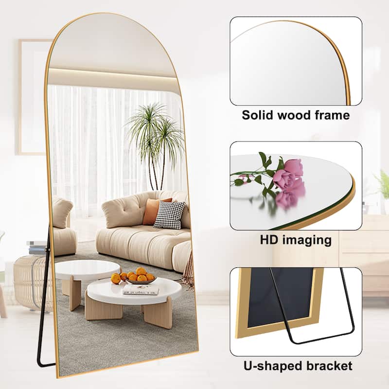 Modern Arched Full-Length Wood Floor Standing Mirror