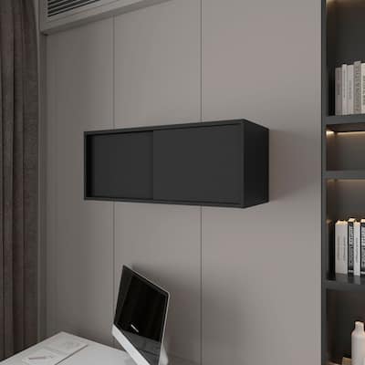 GDFStudio - Morgan Sleek Modern Floating Cabinet with Sliding Door for Efficient Office Storage