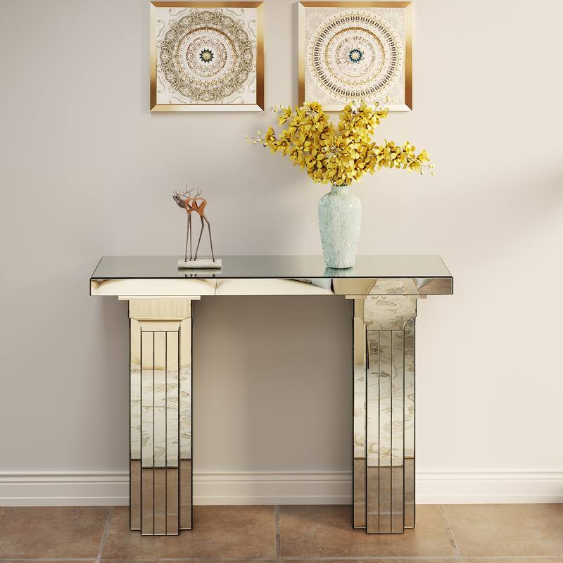 Mirrored Console Table Wide Bling Silver Mirror Entryway Desk Modern Rectangle Sofa Table Entryway Tables for Living Room