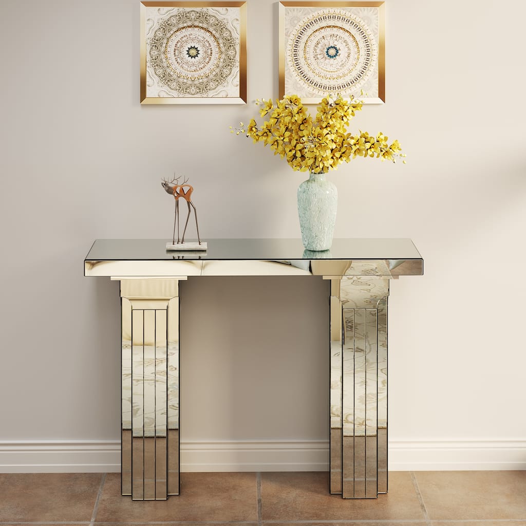 Mirrored Console Table Wide Bling Silver Mirror Entryway Table Modern Rectangle Sofa Table Entryway Desk for Living Room
