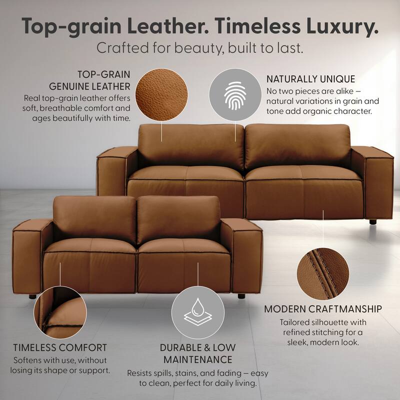 Clayton Top Grain Genuine Leather Loveseat, Sofa, or Living Room Set