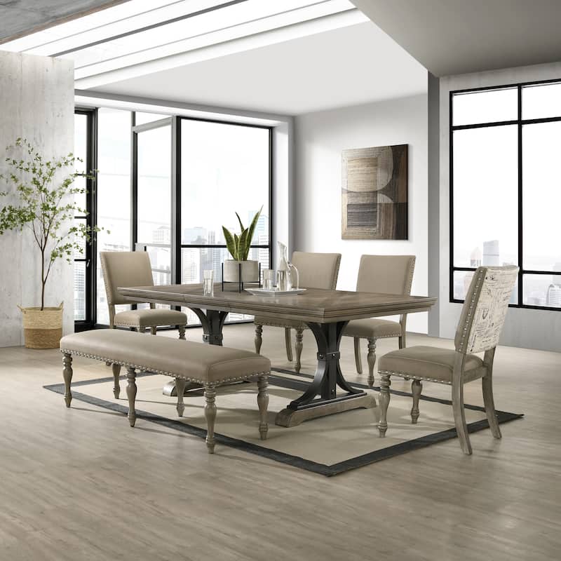 Roundhill Furniture Birmingham Nailhead 6-piece Dining Set
