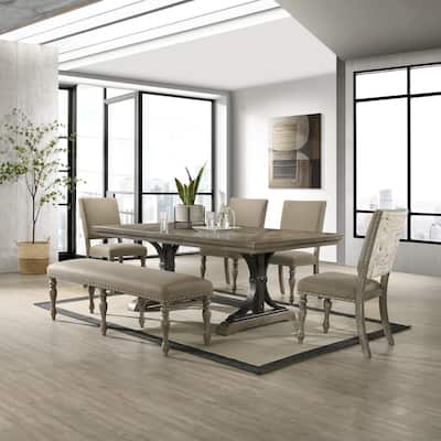 Roundhill Furniture Birmingham Nailhead 6-piece Dining Set