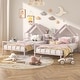 preview thumbnail 2 of 17, Metal Double Twin Size Platform Bed with House-shaped Headboard and a Built-in Nightstand