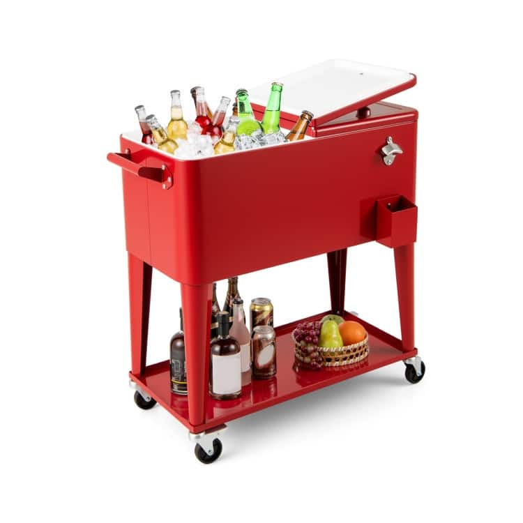 Metal Rolling Cooler Ice Chest with Wheels, Insulation and Bottle Opener - 36" x 15.5" x 34.5"