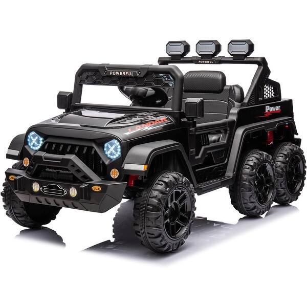 slide 2 of 30, 24V Electric Ride on Truck for Kids,Wide Seater Battery Powered Truck with Remote Control, Music,LED Cool Lighting,4WD Black