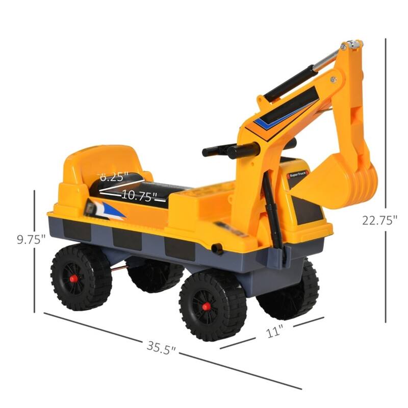 Kids Ride-On Construction Truck with Lights Music 2-in-1 Digging Bucket and Storage Seat - 35.5"L x 11"W x 22.75"H