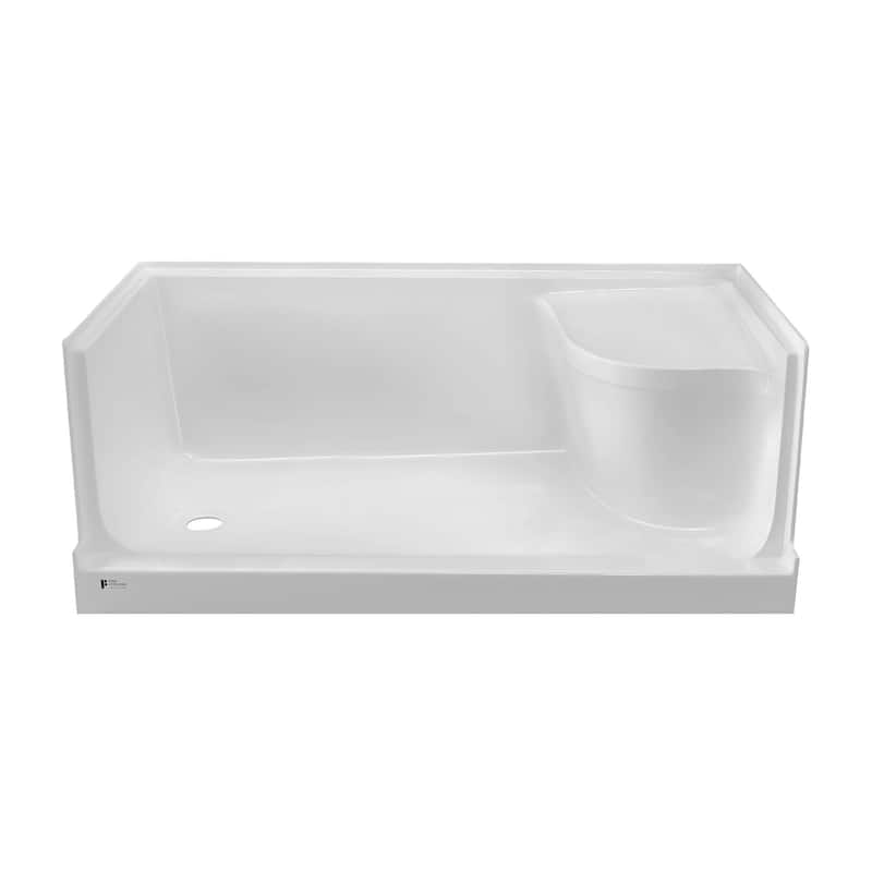 Fine Fixtures Single Threshold Acrylic Non-Slip Shower Base With Seat - 60 x 32