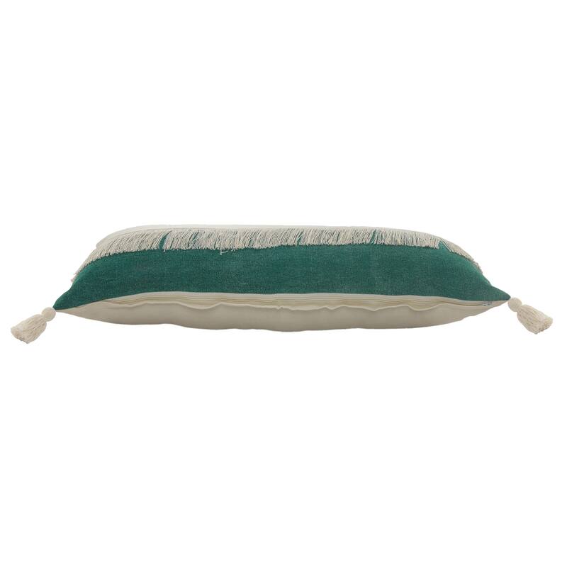 HomeRoots 14" X 36" Emerald Green And Off-White 100% Cotton Zippered Pillow