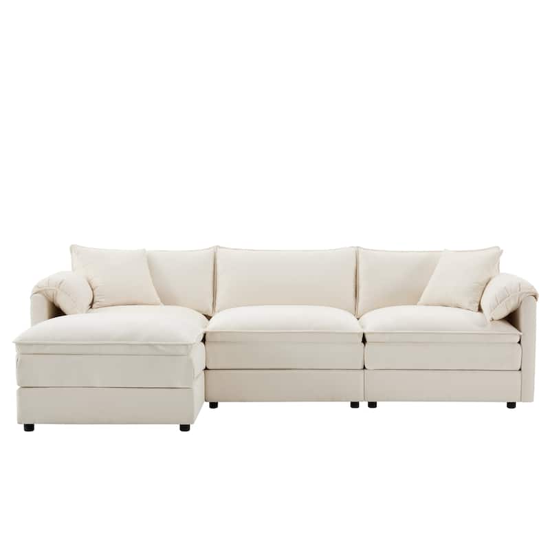Chenille Modular Sectional Sofa, L Shaped Upholstered Cloud Couch Set, Oversized 4 Seat Sofa with Movable Ottoman
