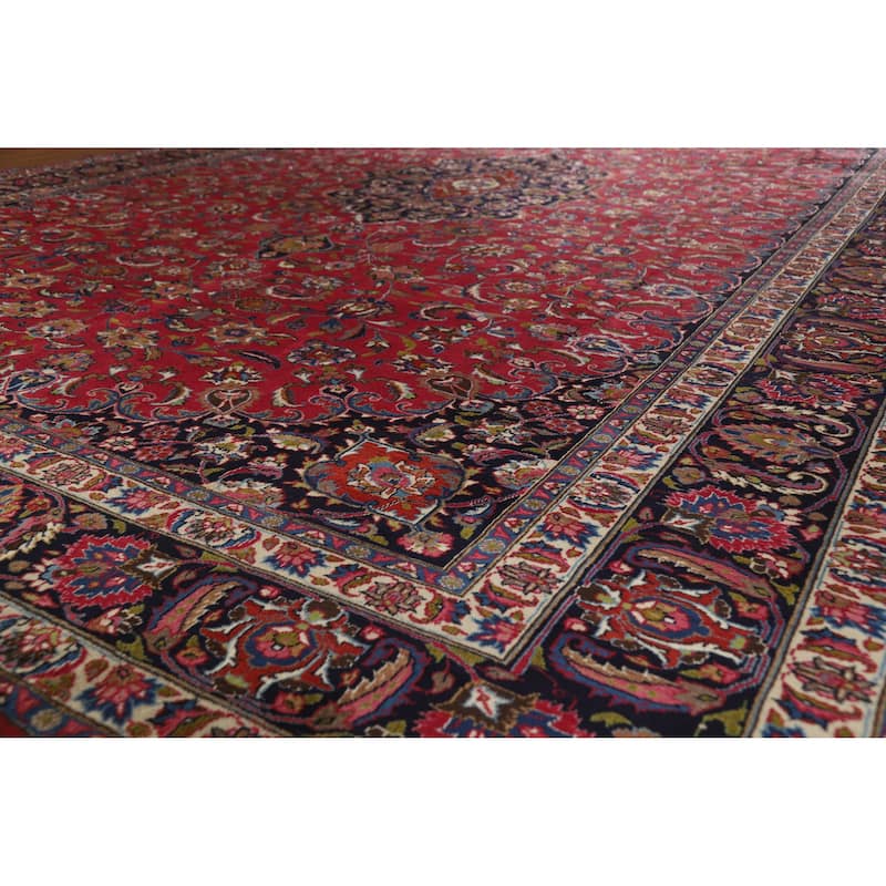 Hand Knotted Oriental 100% Wool Carpet Traditional Floral Red Mashad Area Rug - 15' 1'' X 10' 0''
