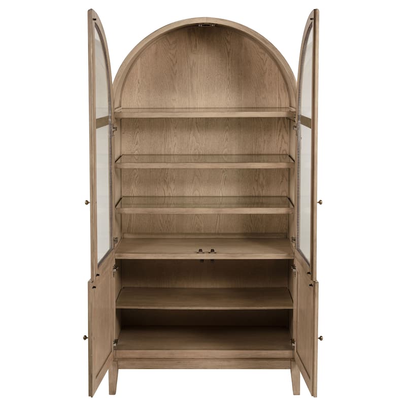 Kailani 4-Door Cane Dining Vitrine Display Cabinet Beige Oak - N/A