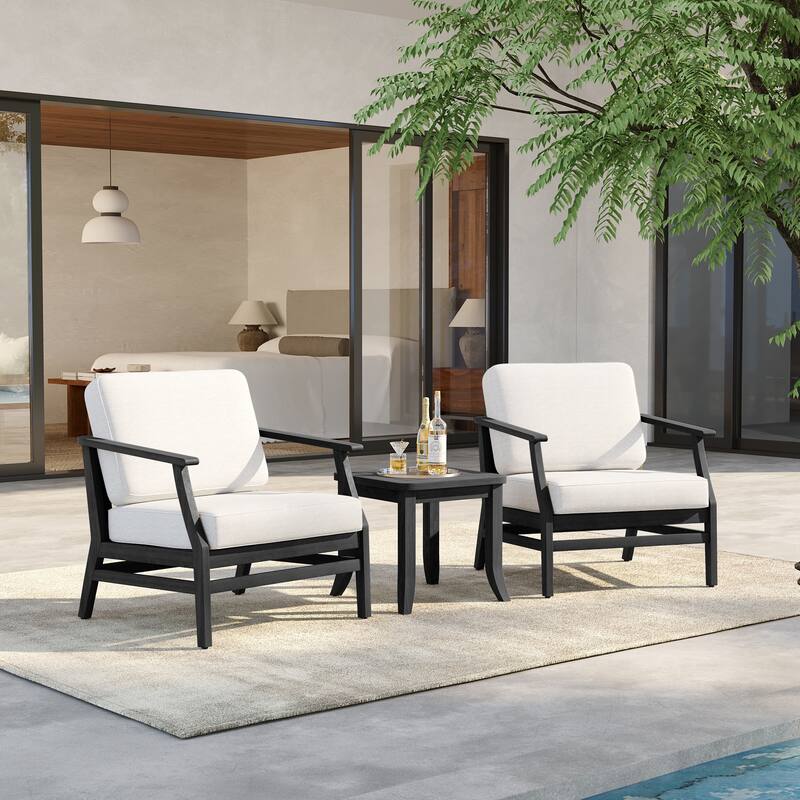 3 Set Outdoor Teak Wood Club Chairs with Side Table