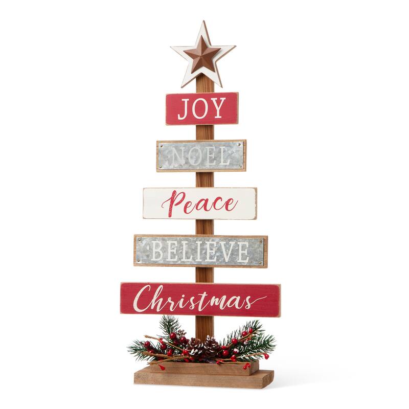 Glitzhome Wooden JOY Nativity Xmas Table Tree Centerpiece Home Decor