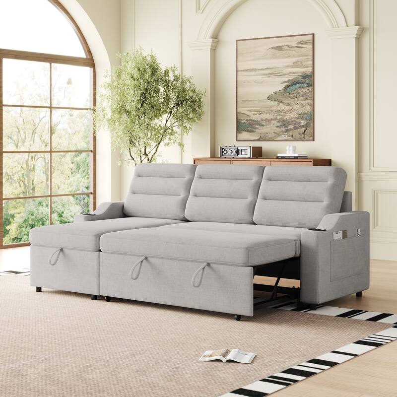 83.5-Inch Convertible Sofa Bed - Stylish Polyester Recliner with Storage for Small Spaces
