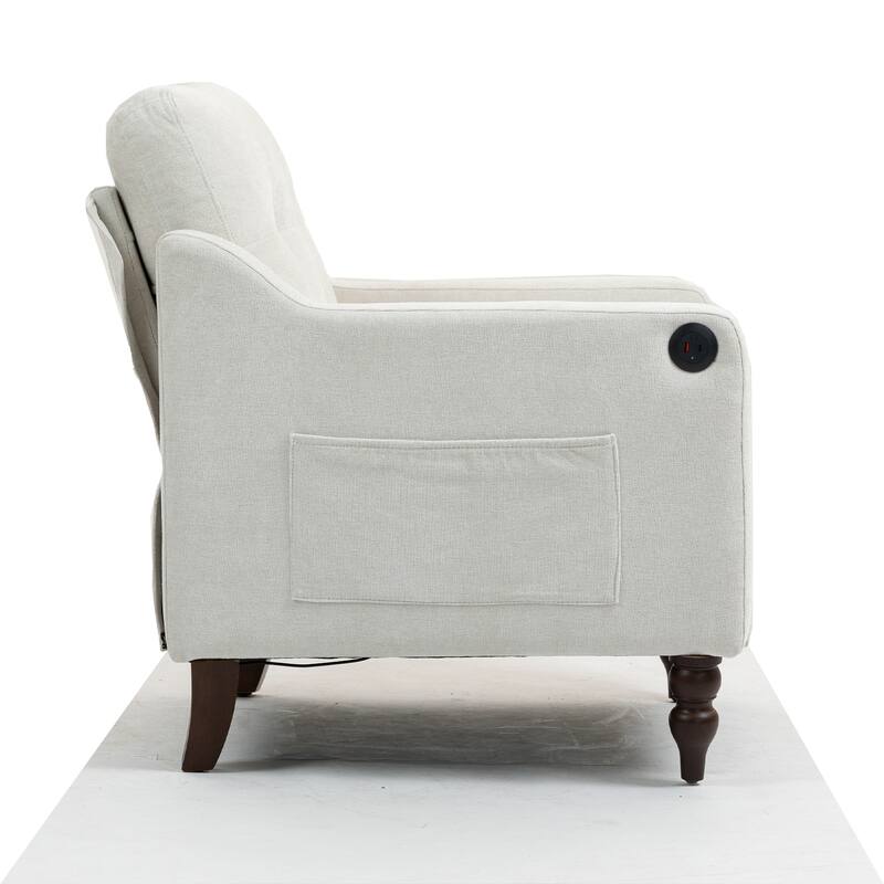 Chenille Accent Armchair, Upholstered Lounge Chair with USB Port, Single Sofa Chair with Wooden Legs & Side Storage