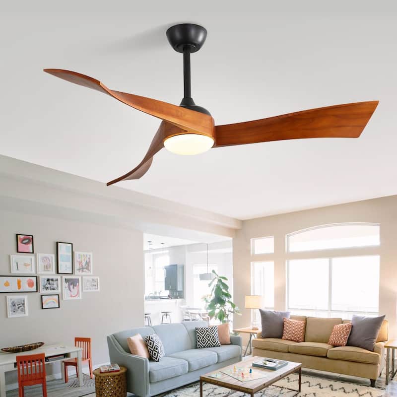 52" Wood 3-Blade Ceiling Fans with Dimmable LED Light and Remote, 6-Speed Reversible DC Motor - 52 inch