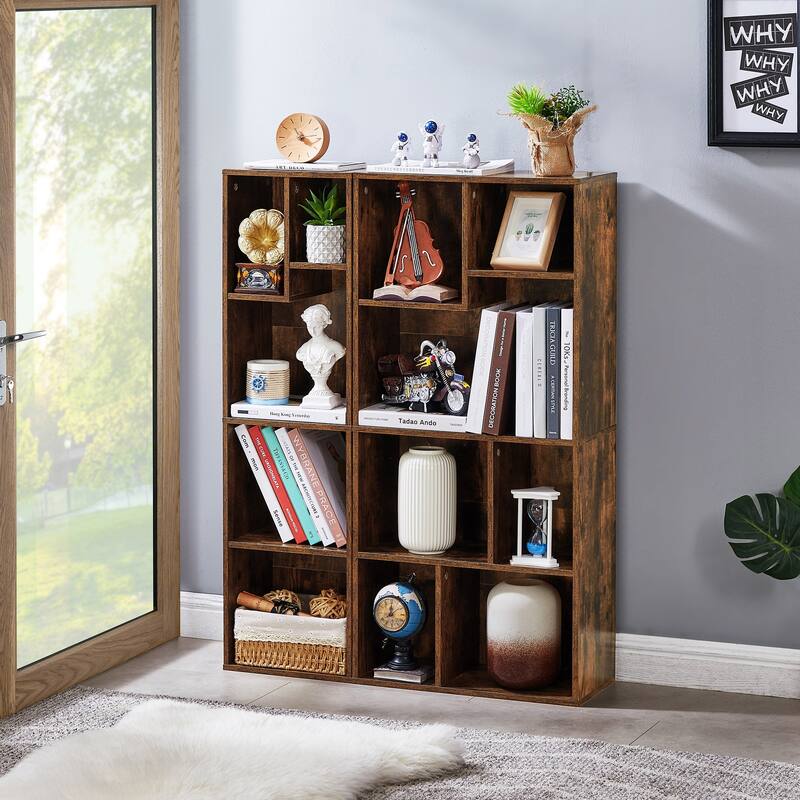 VECELO, (Set of 2) 4-Tier Five Open Cube Wooden Bookcase Organizer, Bookshelf, Book Storage