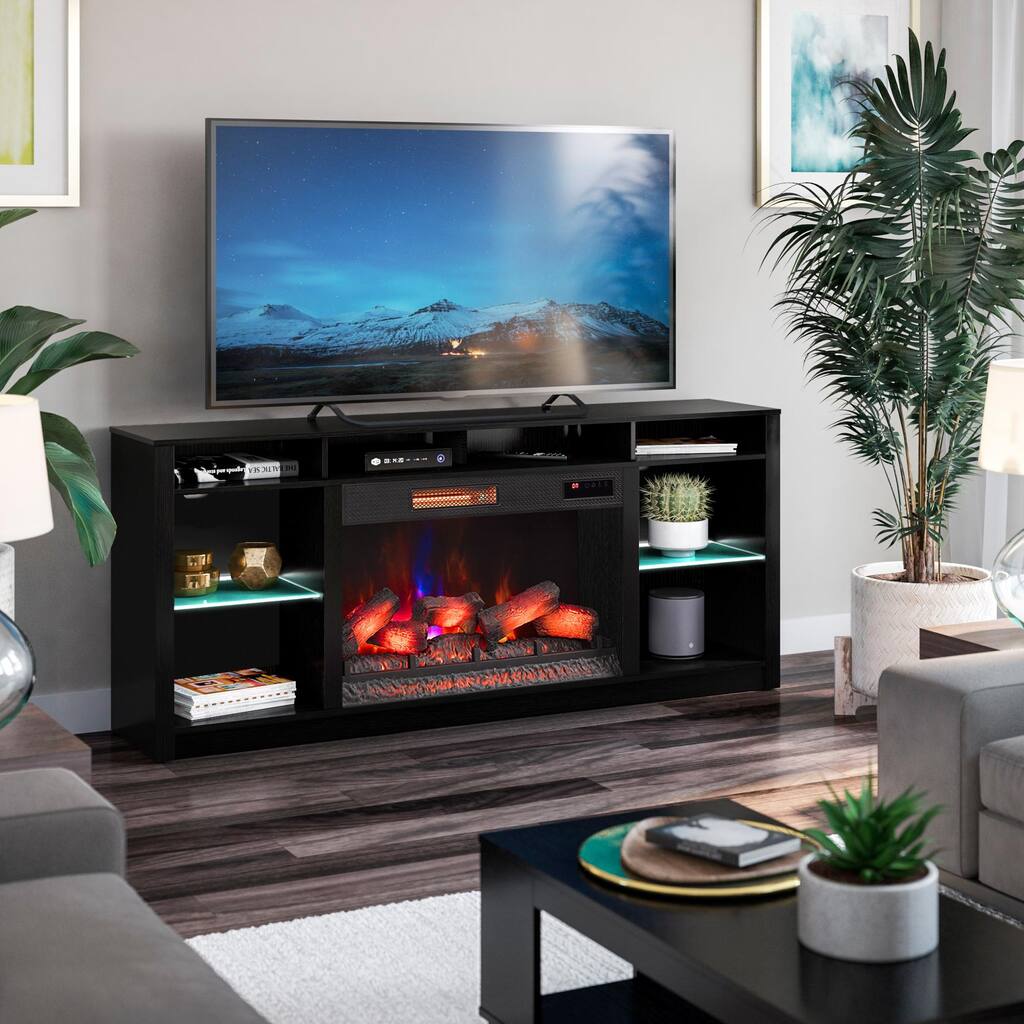 TV Stand for TVs up to 80" with Electric Fireplace with Interior Lights