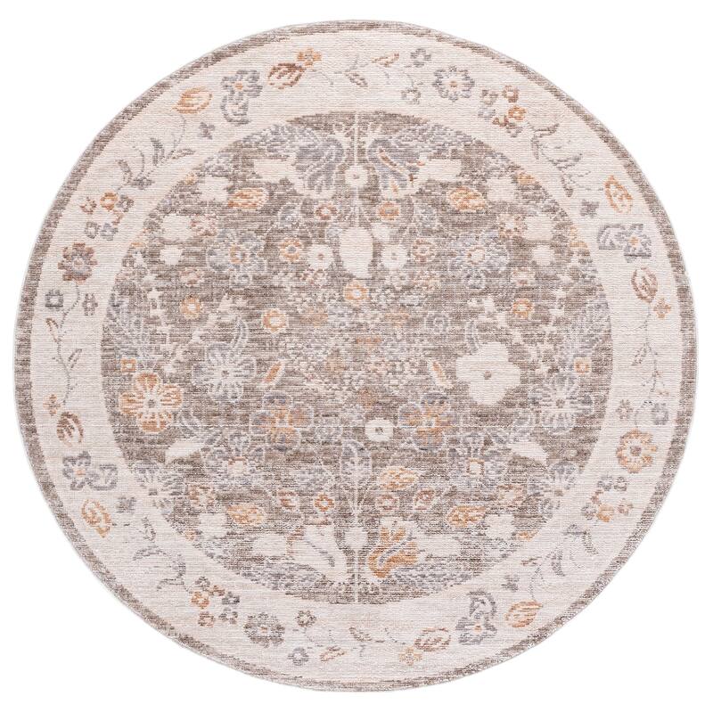 Martha Stewart by SAFAVIEH Yukimi Vintage Floral Distressed Rug - 6'3" Round - Grey/Ivory