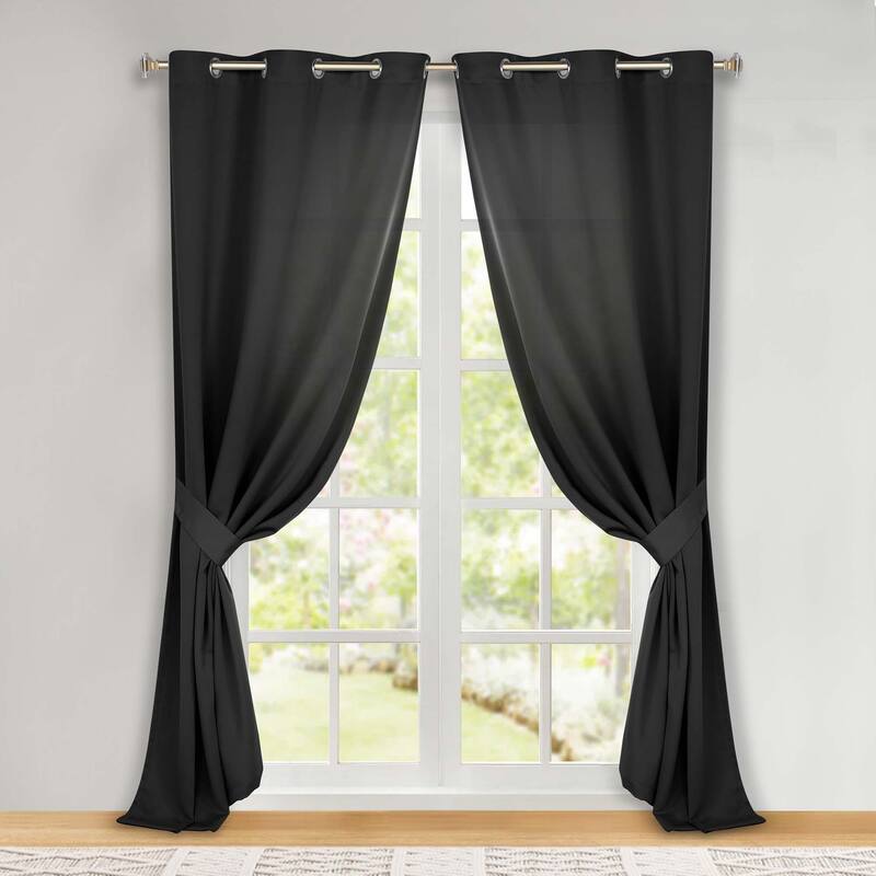 Superior Solid Machine Washable Room Darkening Blackout Curtains with Back Tabs, Set of 2