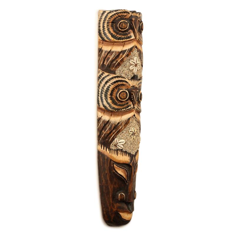Wooden Tribal Owl Mask Hand Carved Wall Plaque Hanging Home Decor Accent Art Unique Sculpture Decoration Handmade Handcrafted
