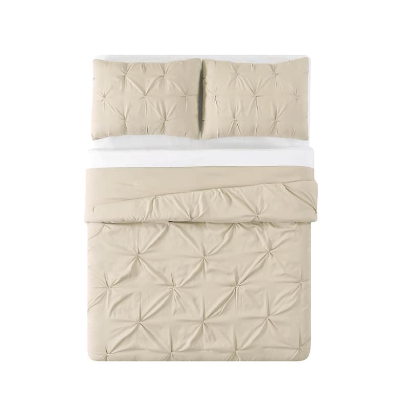 Truly Soft Pinch Pleat Solid 3-piece Microfiber Comforter Set